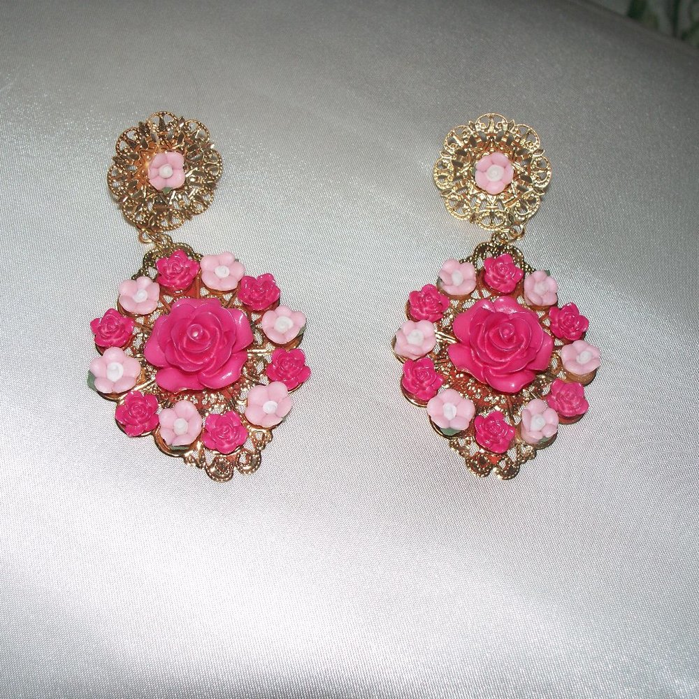 Rose earrings Barbie inspired Pink and Hot Pink